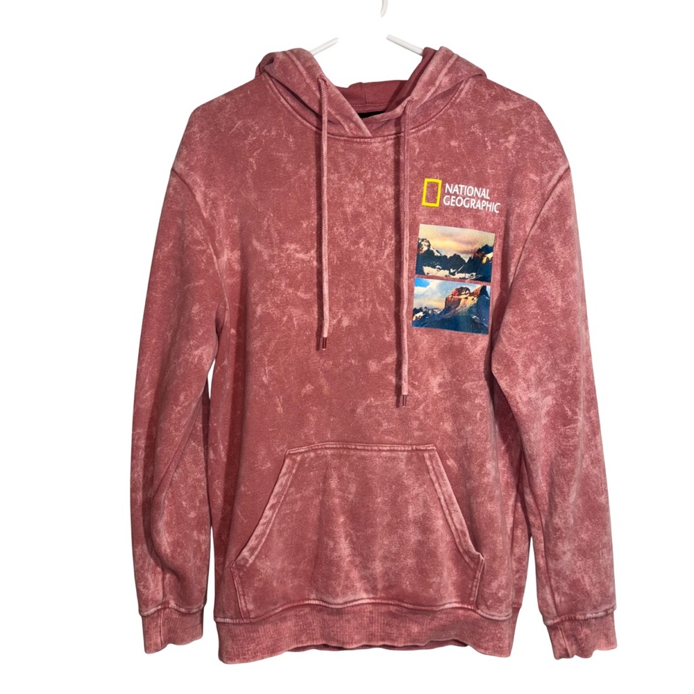 National Geographic | Patagonia Chile Bleach Wash Faded Pink Hoodie Sweater Sz M